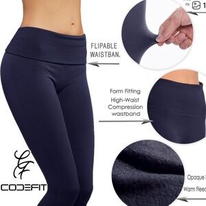 Women's High-Waist Compression Leggings - Navy Blue